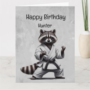 Carte Cute Martial Arts Raccoon Personnalisé Anniversair