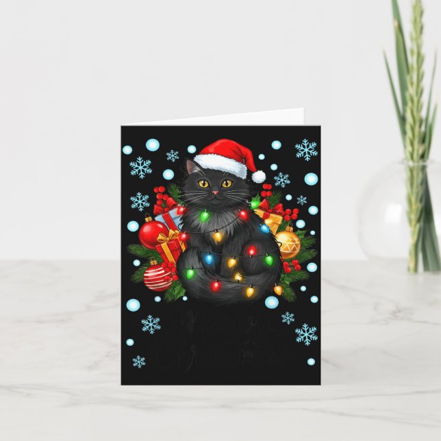 Carte Cute Meowy Christmas Black Cat Santa Hat Xmas Wome (Devant)