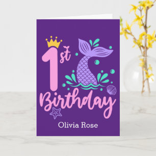 Carte Cute Mermaid 1er anniversaire