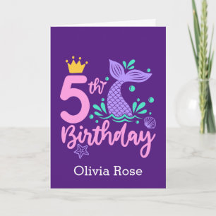 Carte Cute Mermaid 5e anniversaire