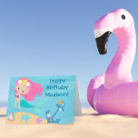 Carte Cute Mermaid Girl Custom Kids Beach Joyeux anniver<br><div class="desc">Jolie carte d'anniversaire aux sirènes sur mesure qui présente une adorable fille aux cheveux roses avec une queue turquoise cool nageant à côté de superbes coquillages dans l'océan. Carte d'anniversaire d'été cool pour une fête de piscine ou une fille de plage.</div>
