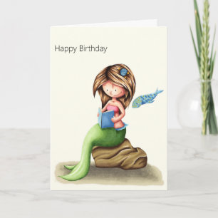Carte Cute Mermaid Lire Personnalisé Joyeux Anniversaire