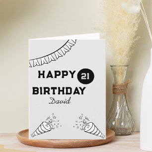 Carte Cute moderne gris et noir Joyeux 21e anniversaire