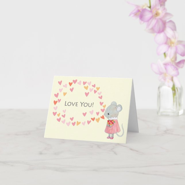 Carte Cute Mouse Je t'aime Valentines jour Anniversaire (Orchidée)