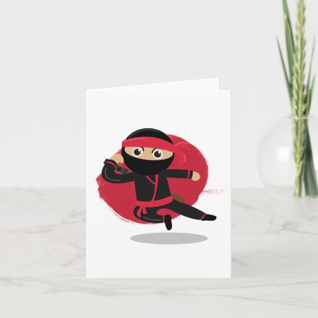 Carte Cute Ninja Warrior Black & Red Kids (Devant)