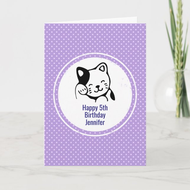 Carte Cute noir et blanc Kitty Chat Waving Bonjour (Devant)