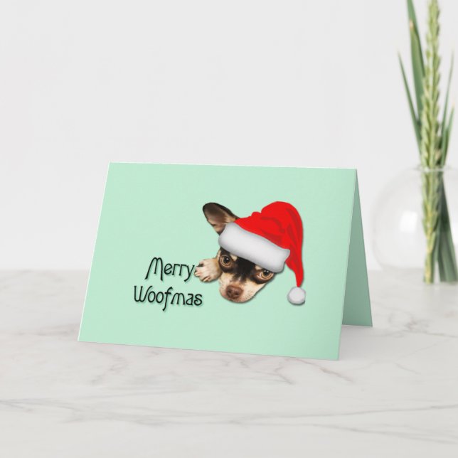 Carte Cute Noir et Tan Chihuahua Chiuppy avec Santa Hat (Devant)