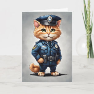 Carte Cute Orange Tabby Chat en Aquarelle Uniforme Polic