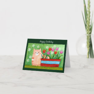 Carte Cute Orange Tabby Chat en Jardin Amoureux des chat