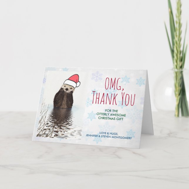 Carte Cute Otter portant un chapeau de Noël Merci de Noë (Devant)