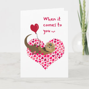 Carte Cute Otter Valentine's Day Nager dans les coeurs