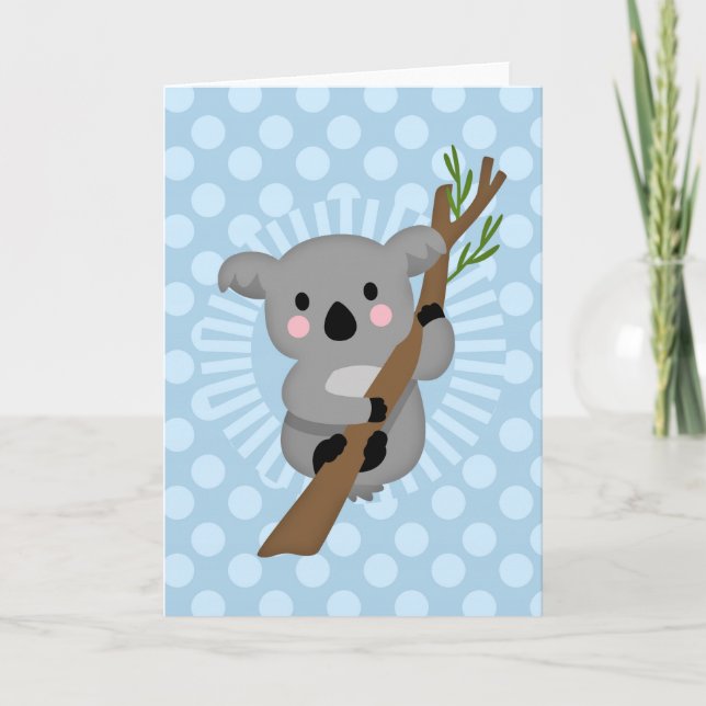 Carte Cute Ours Koala - Polka bleu point (Devant)