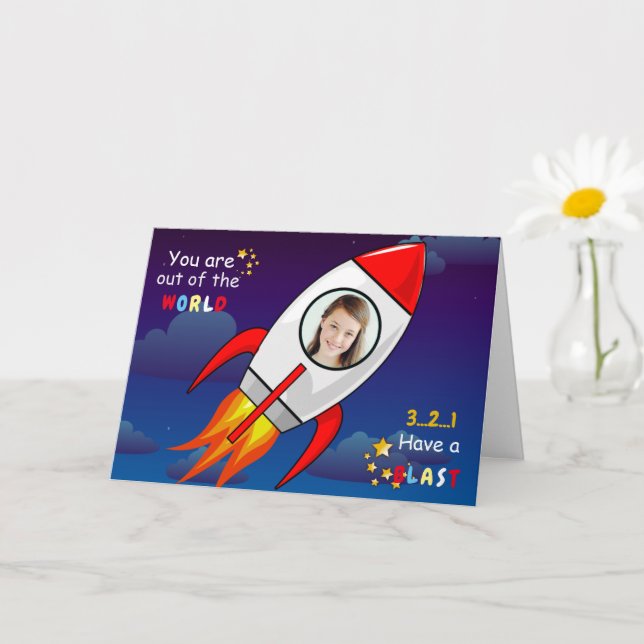 Carte Cute Outer Space Rocket Ship Blast Off Birthday (Petite plante)