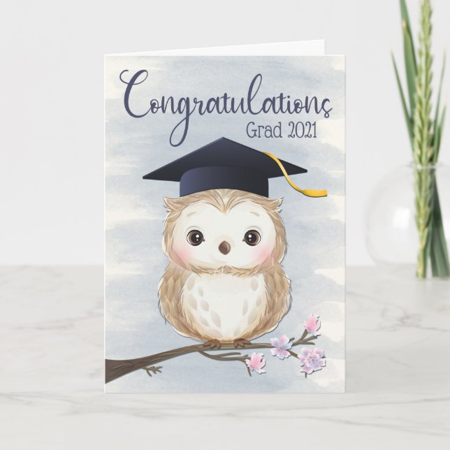 Carte Cute Owl avec Casquette de diplôme pour Happy Grad (Devant)