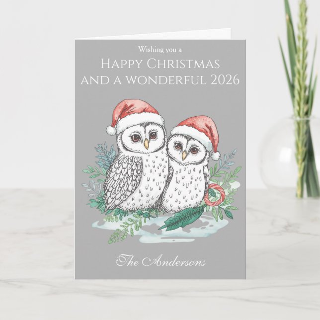 Carte Cute Owl Family Christmas Card – Woodland Owls (Devant)