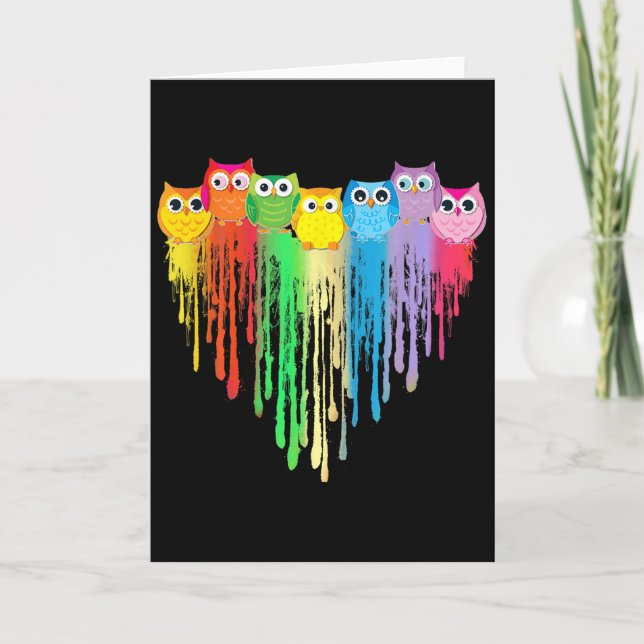 Carte Cute Owl Heart Lgbtq Proud Gay Pride Month Colourf (Devant)