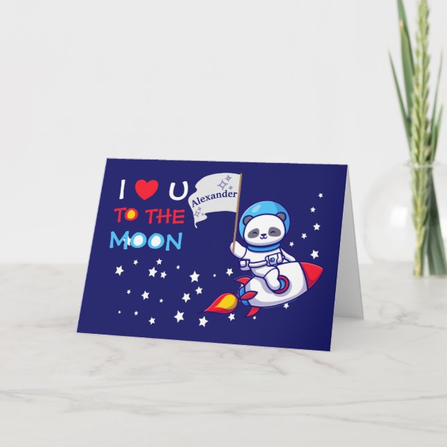 Carte Cute Panda Bear Sur Rocket Ship Kids Personnalisé (Devant)