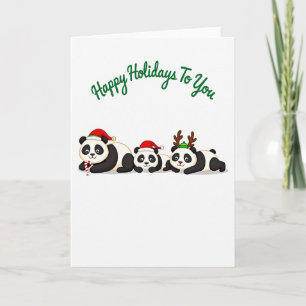Carte Cute Panda Bears Happy Holidays Père Noël et Reind