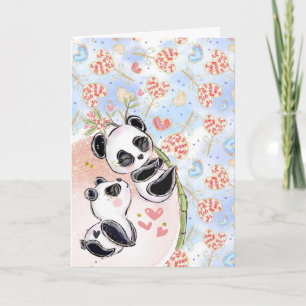 Carte Cute panda ours sur les couples en bambou amour ro