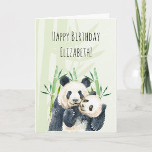Carte Cute Panda Pair in Bamboo Watercolor Birthday Card