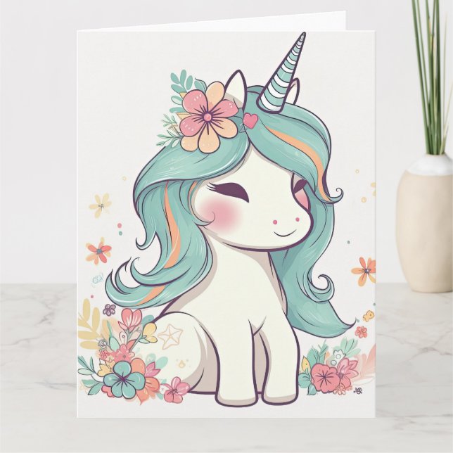 Carte Cute Pastel Kawaii Unicorn (Devant)