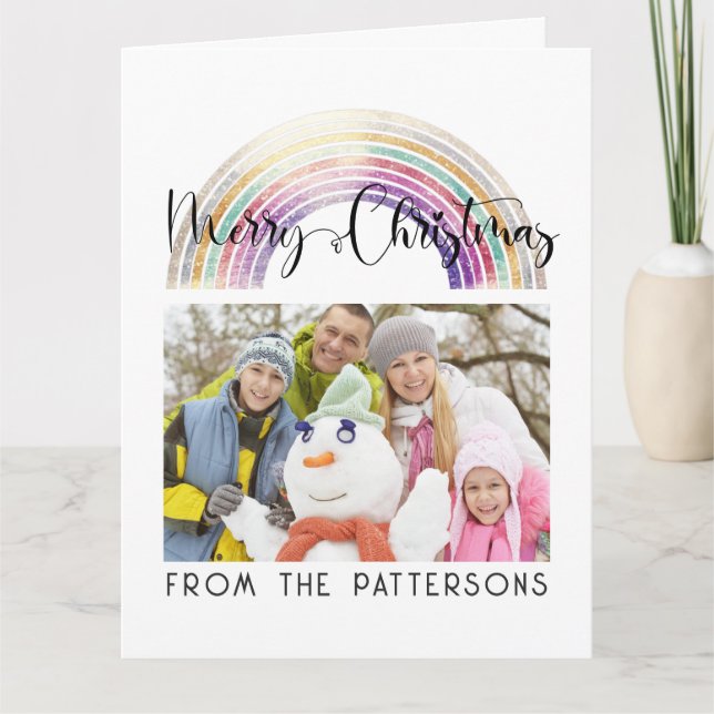Carte Cute Pastel Rainbow Family Photo Joyeux Noël (Devant)