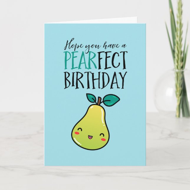 Carte Cute Pear Fruit Pun Funny Pearfect Anniversaire (Devant)