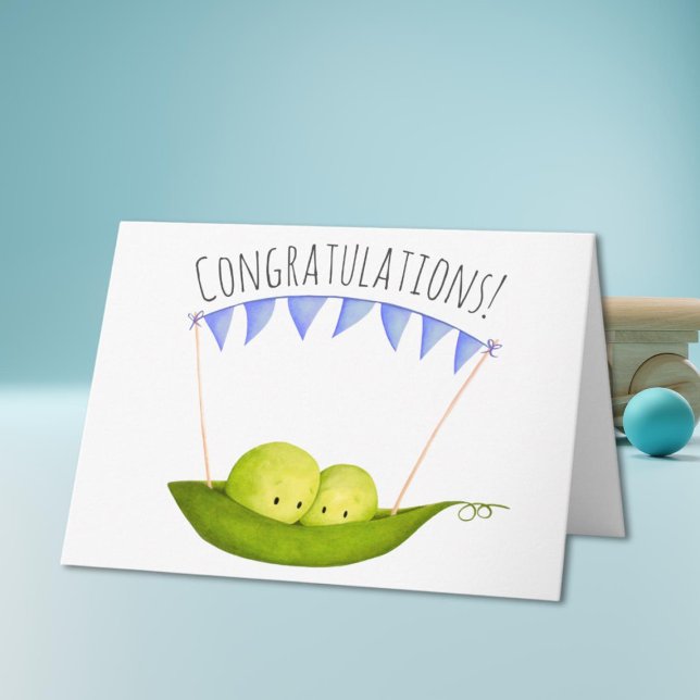 Carte Cute Peas Twin boys Newborn Félicitations Bébé (Créateur téléchargé)