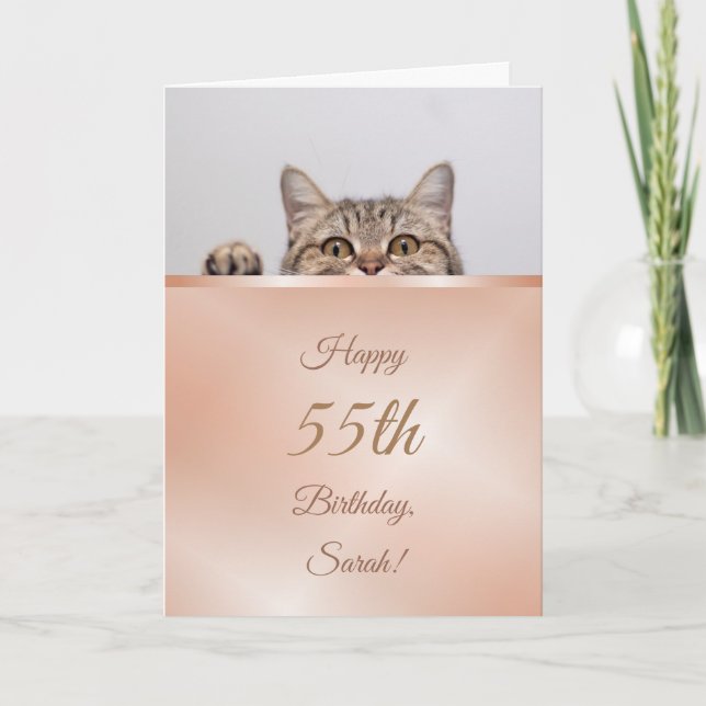 Carte Cute Peeking Chat Rose Gold Anniversaire (Devant)