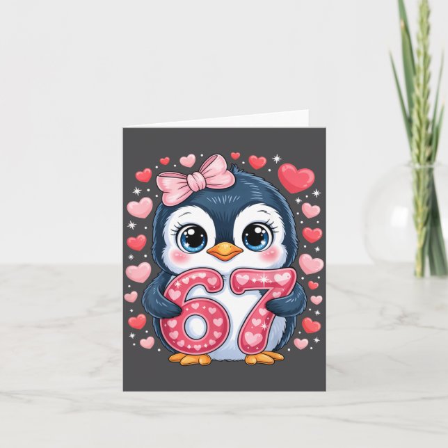 Carte Cute Penguin 67 Six Seven Valentine Hearts 6 7 Mem (Devant)