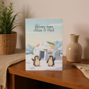 Carte Cute Penguin First Igloo Bienvenue à la maison