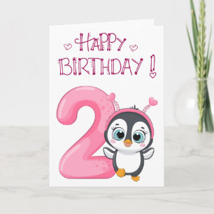 Carte Cute Penguin Joyeux 2e anniversaire