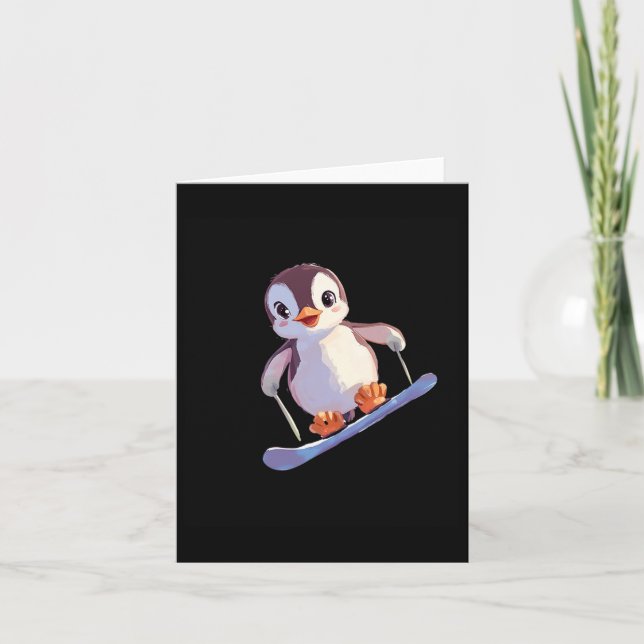 Carte Cute Penguin Snowboard Fun Sports d'hiver (Devant)