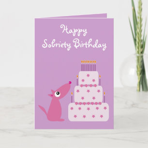 Carte Cute personnalisable Chien & Gâteau Sobriety Anniv