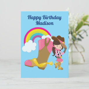 Carte Cute Personnalisée Cowgirl Rainbow Joyeux annivers