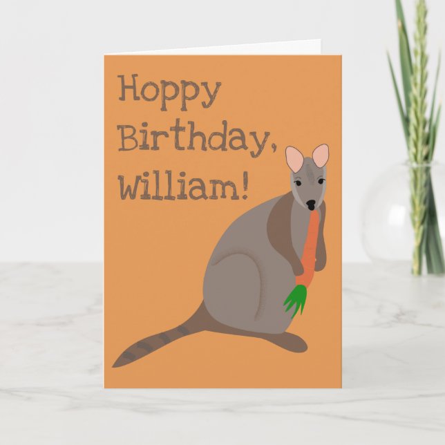 Carte Cute personnalisée Wallaby Manger une carotte Anni (Devant)