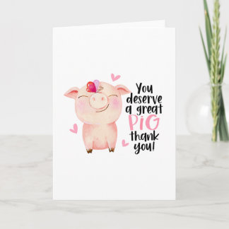 Carte Cute Pig Pun amusant Merci Appréciation