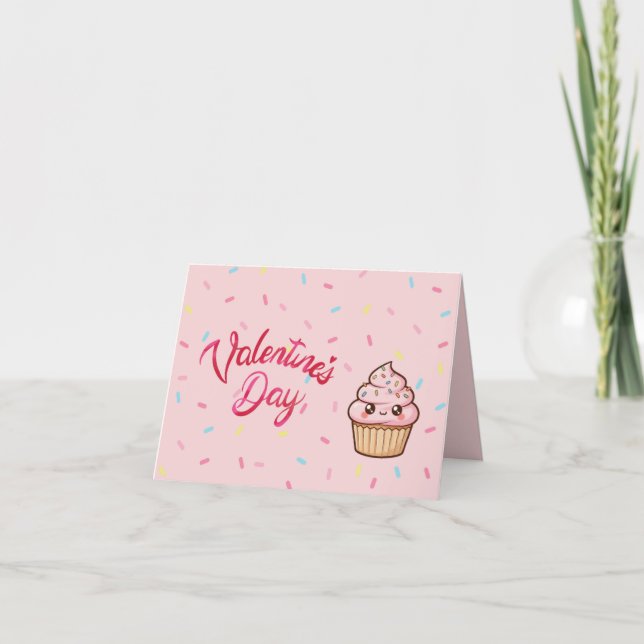 Carte Cute Pink Cupcake Valentine's Day Card (Devant)