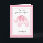 Carte Cute Pink Elephant 1st Birthday Granddaughter<br><div class="desc">A sweet pink elephant 1st birthday granddaughter card. It features a soft pink water color elephant, which says "1st birthday". Vous serez tenu de personnaliser le front de la carte avec votre nom de granddaughter. The inside card message can also be easily personalized. The back of this elephant granddaughter 1st...</div>