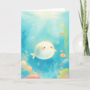 Carte Cute Poisson-brousse au milieu de la barrière de c