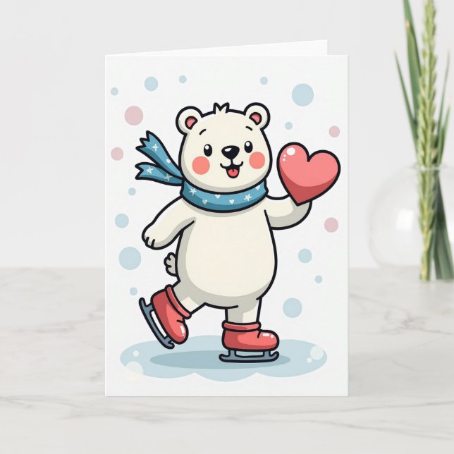 Carte Cute Polar Bear Love Skating Card (Devant)