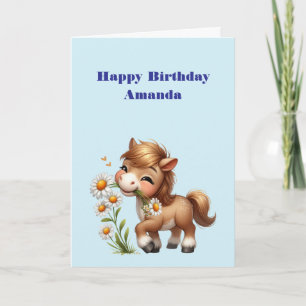 Carte Cute Pony Mange Daisées Anniversaire