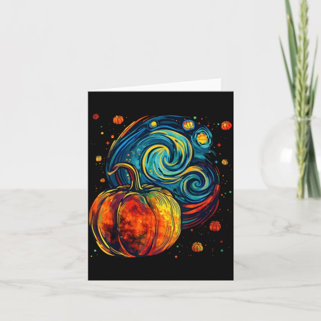 Carte Cute Pumpkin Halloween Thanksgiving Starry Night V (Devant)