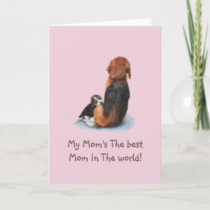 Carte Cute puppy beagle cuddling mom dog with verse