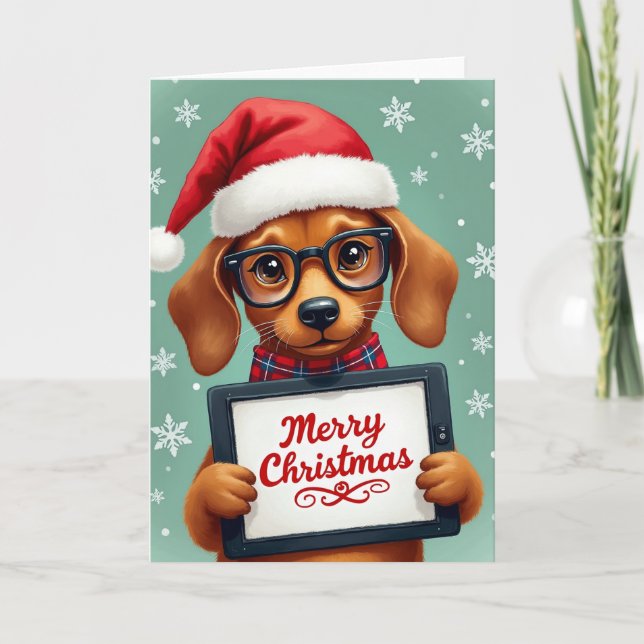 Carte Cute Puppy Dog Glasses Merry Christmas Tablet (Devant)