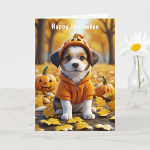 Carte Cute Puppy en Amoureux de les chiens Citrouille d'