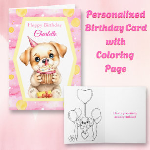Carte Cute Puppy et Cupcake Personnalisé Joyeux Annivers