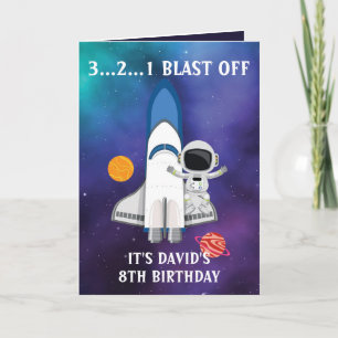 Carte Cute Purple Blue Galaxy Astronaut 8e anniversaire