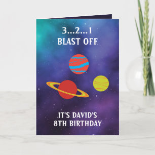 Carte Cute Purple Blue Space Planètes 8e anniversaire