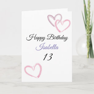 Carte Cute Purple Brush Stroke Hearts 13e anniversaire